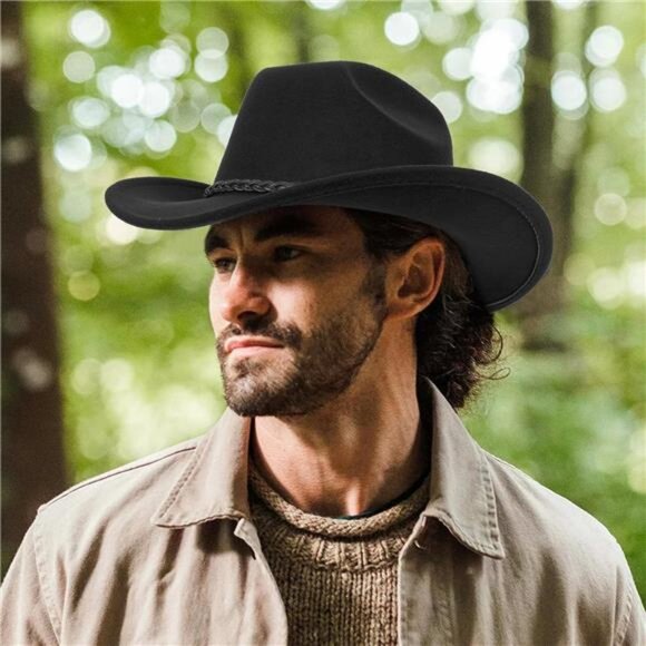 Womens Western Cowboy Hats Black-hemp Rope Decorative Belt - Picture 6 of 7